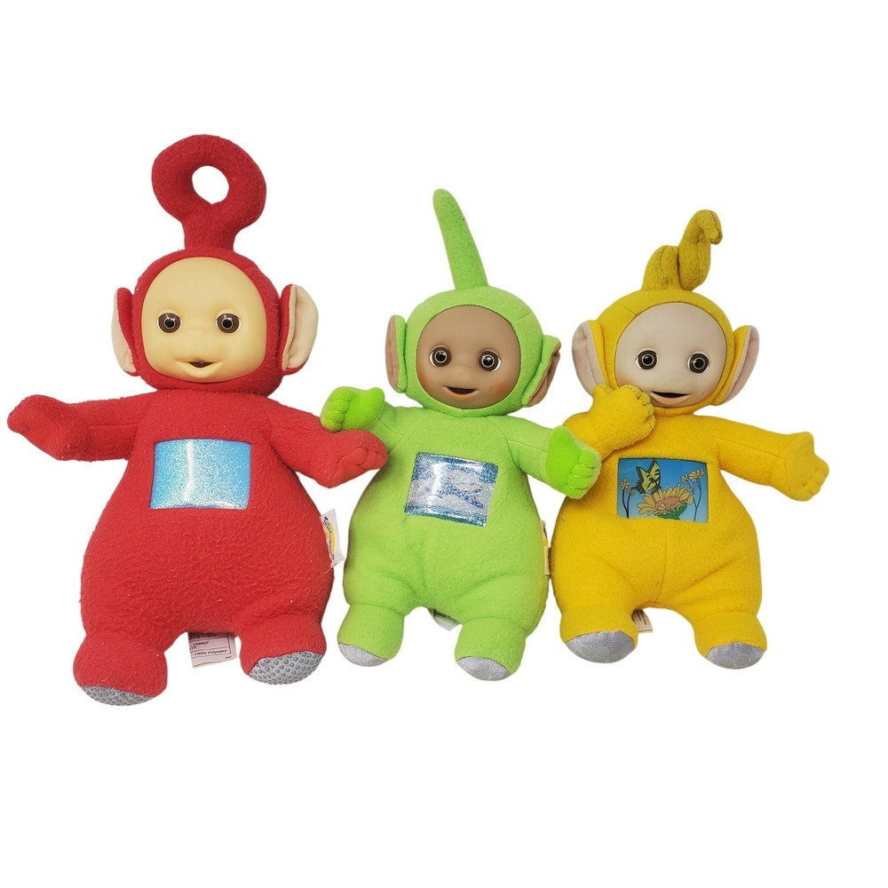Vintage 1998 Playskool Teletubbies Plush Set Po Dipsy Laa-Laa 12" Vinyl Face Toy
